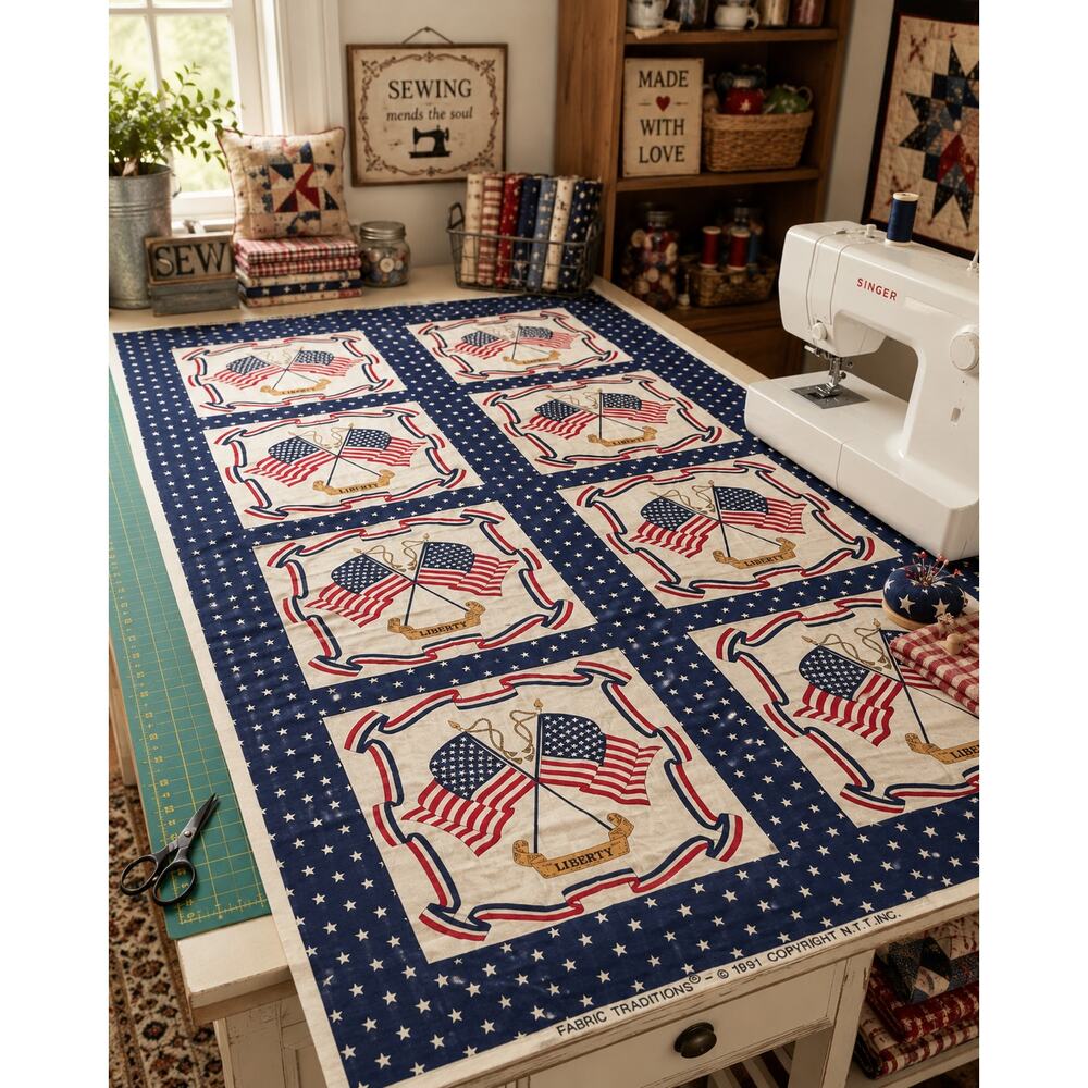 Vintage Patriotic Flag Fabric Panel Liberty Americana Cotton Blend 65 x 44